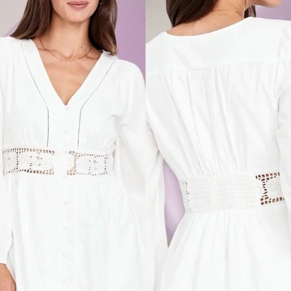 NWTS💓GAP OLD NAVY XL 💓CRISP WHITE COTTON TWILL CUT OUT LACE WAIST AND HEM DRESS - Picture 7 of 16